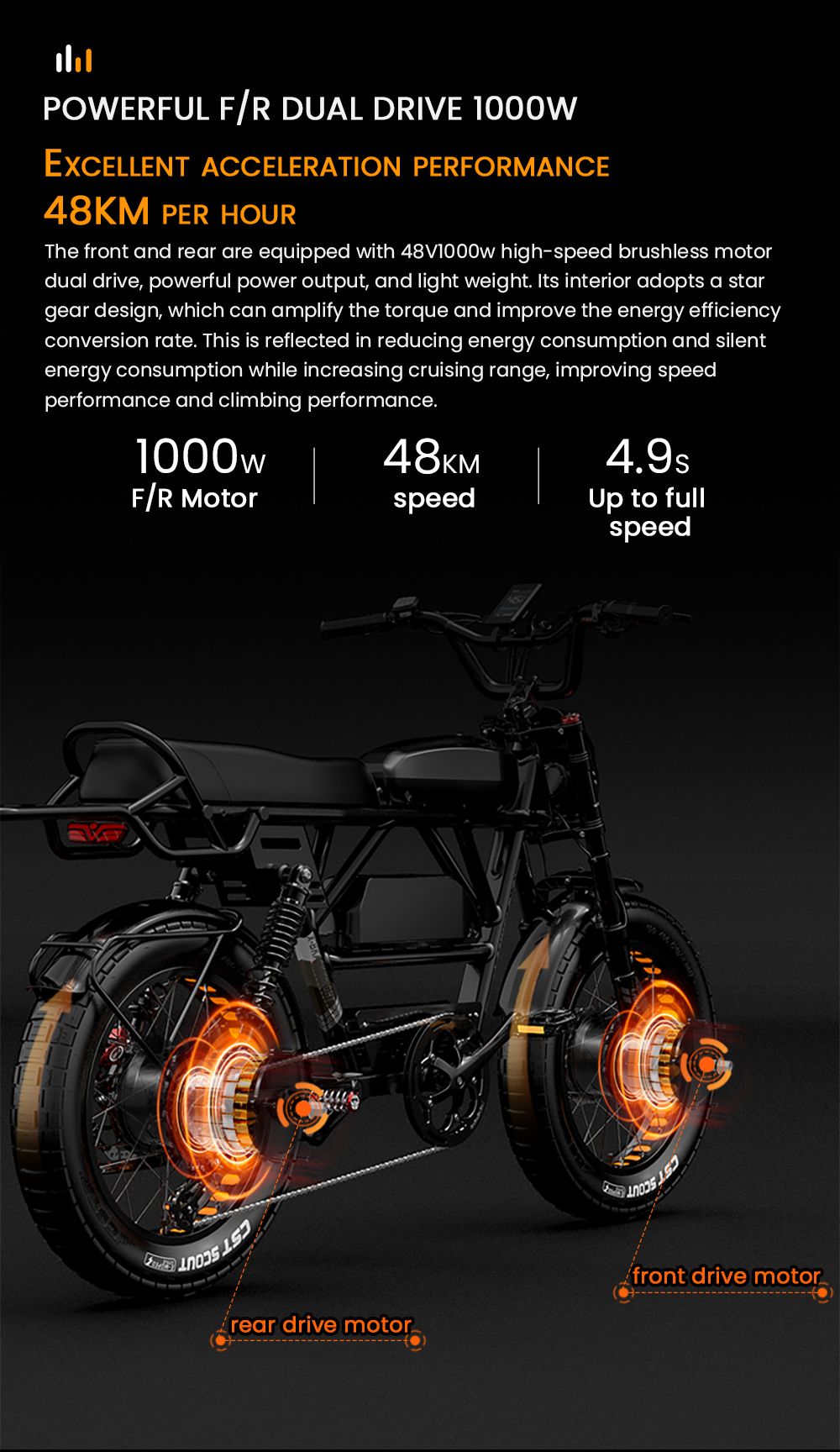 LANKELEISI X-Black Knight Vélo électrique, moteur 2 x 1 000 W, batterie 48 V 20 Ah et 25 Ah, pneus 20 pouces, vitesse maximale 48 km/h, autonomie 280 km, freins à disque hydrauliques, amortisseur à ressort à huile, transmission Shimano 7 vitesses