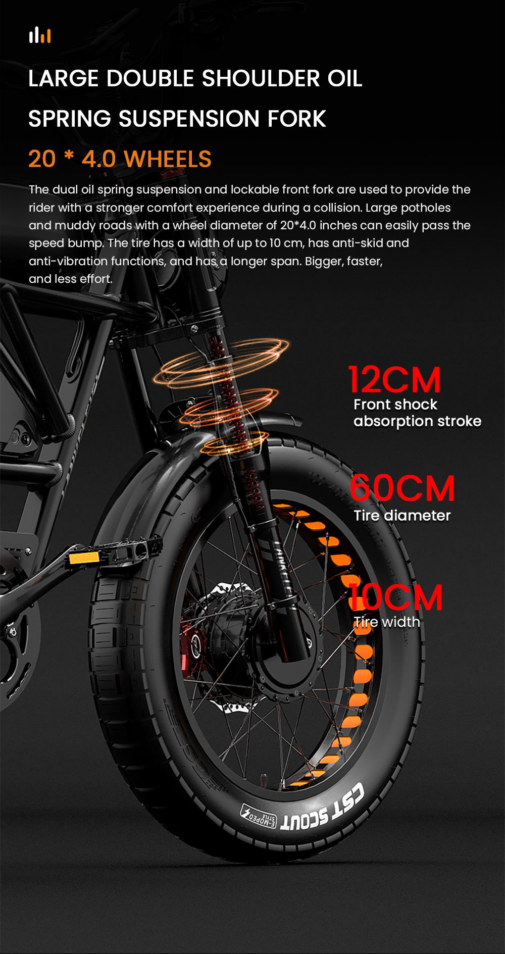 LANKELEISI X-Black Knight Electric Bike, 2*1000W Motor, 48V 20Ah & amp; 25Ah batéria, 20*4.0 palcové pneumatiky, max. rýchlosť 48 km/h, dojazd 280 km, hydraulické kotúčové brzdy, olejové pružinové tlmiče, 7-stupňová prevodovka Shimano