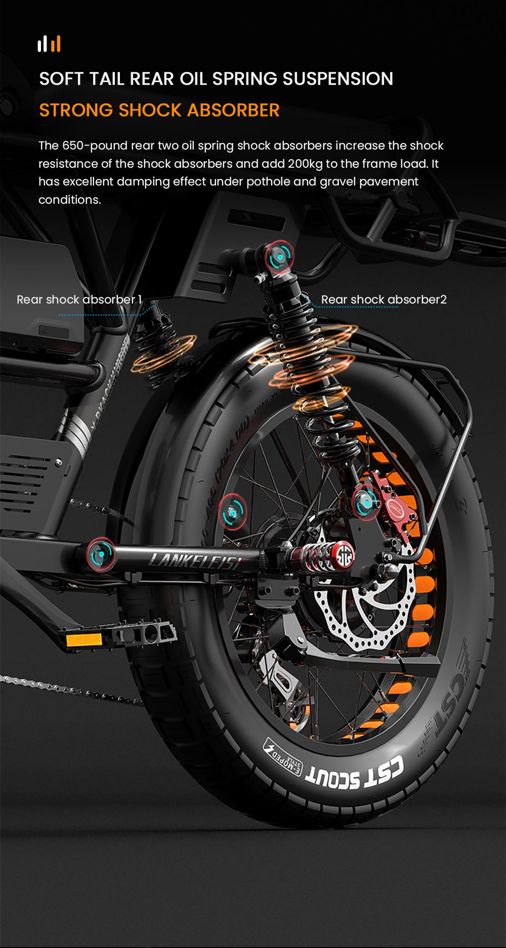 LANKELEISI X-Black Knight Electric Bike, 2*1000W Motor, 48V 20Ah &; 25Ah Battery, 20*4.0 palcové pneumatiky, max. rýchlosť 48 km/h, dojazd 280 km, hydraulické kotúčové brzdy, olejové pružinové tlmiče, 7-stupňová prevodovka Shimano