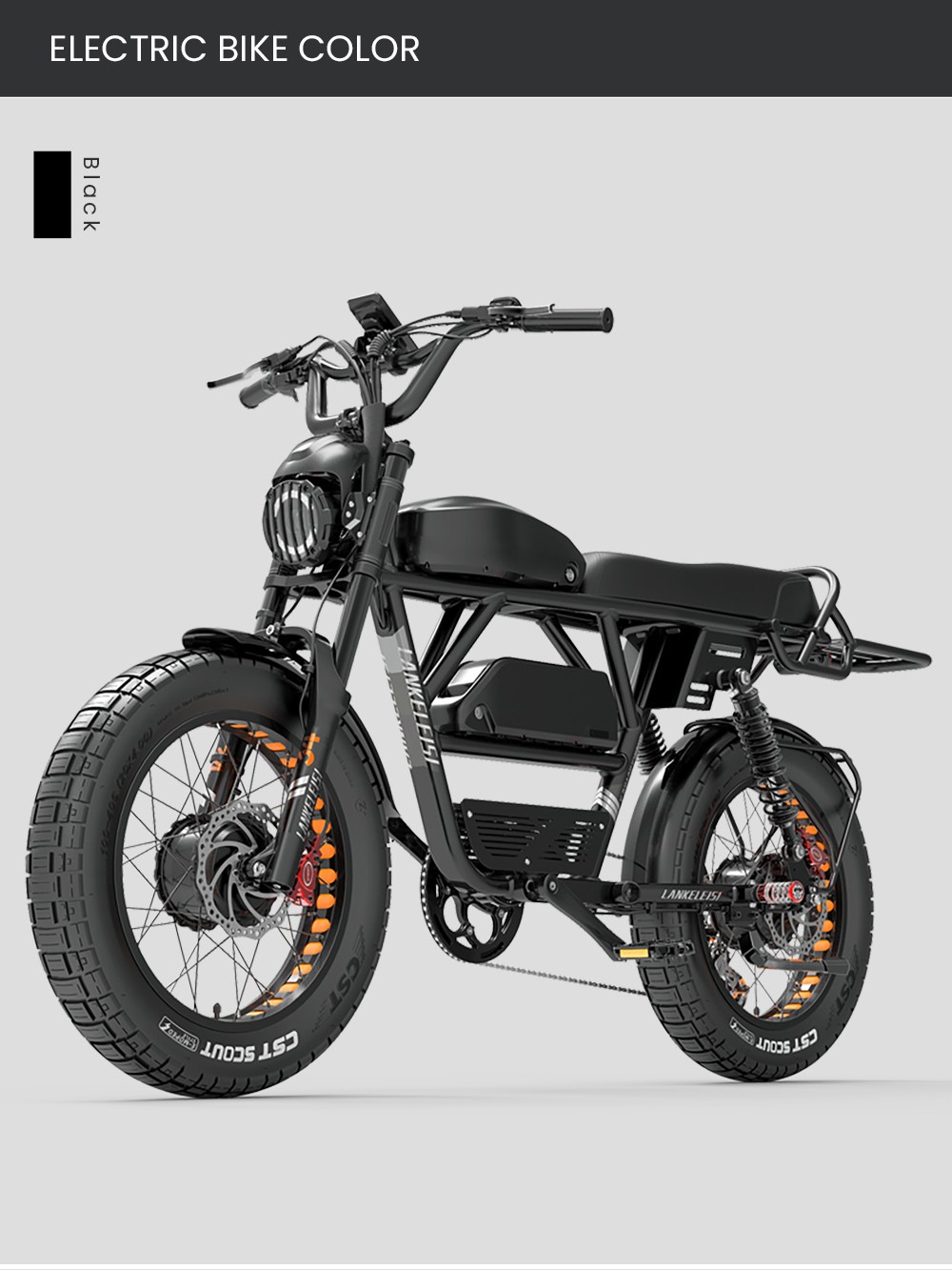 LANKELEISI X-Black Knight Electric Bike, 2*1000W Motor, 48V 20Ah &; 25Ah Battery, 20*4.0 palcové pneumatiky, max. rýchlosť 48 km/h, dojazd 280 km, hydraulické kotúčové brzdy, olejové pružinové tlmiče, 7-stupňová prevodovka Shimano
