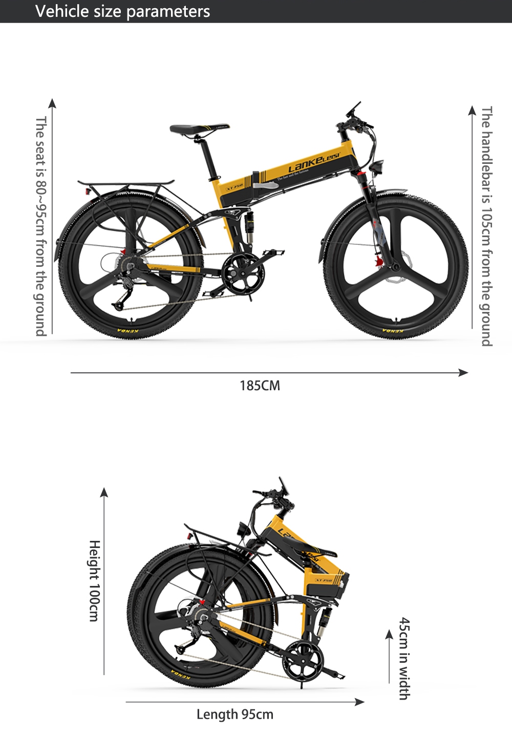 LANKELEISI XT750 Sports Version Electric Bike, 500W Motor, 48V 12.8Ah batéria, 26 palcové pneumatiky, max. rýchlosť 35km/h, dojazd 110km, hydraulické kotúčové brzdy, predné & zadné odpruženie olejovou pružinou, Shimano 9 rýchlostí - žltá
