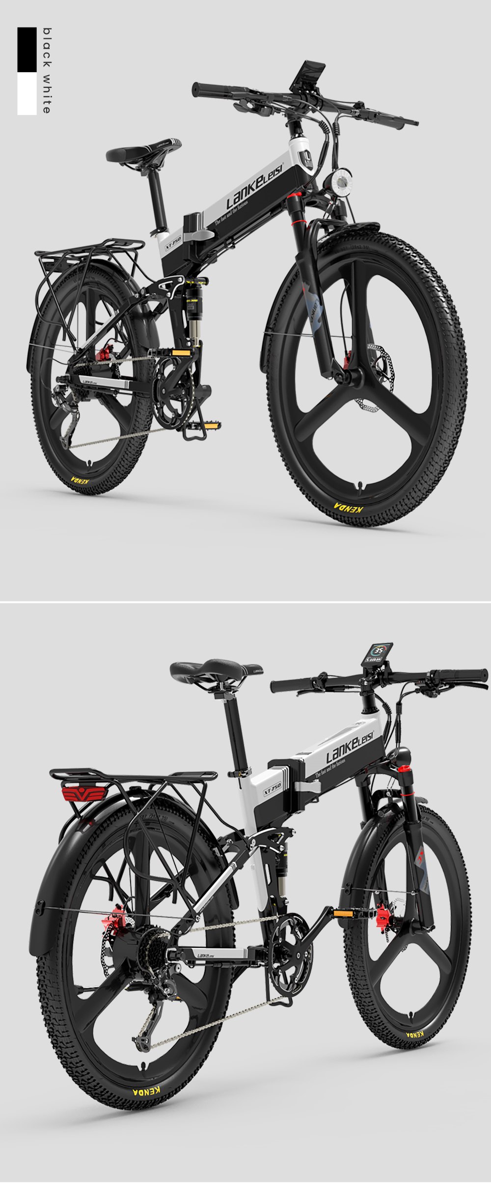 LANKELEISI XT750 Sports Version Electric Bike, 500W motor, 48V 12,8Ah batéria, 26 palcové pneumatiky, max. rýchlosť 35 km/h, dojazd 110 km, hydraulické kotúčové brzdy, predné & zadné odpruženie olejovou pružinou, Shimano 9 rýchlostí - žltá