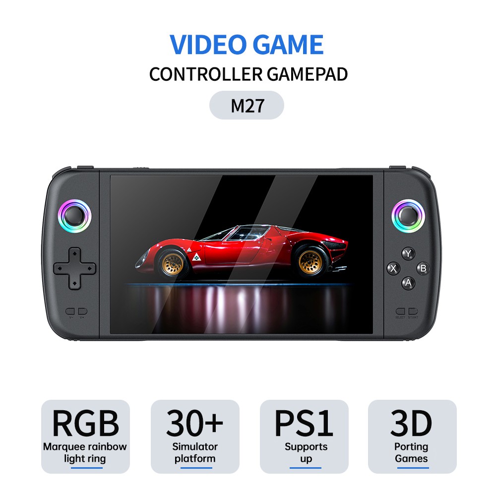 M27 Handheld Game Console, 128GB TF Card, 7 inch IPS Screen, RGB Light, 30+ Simulator, Original 3D Rocker