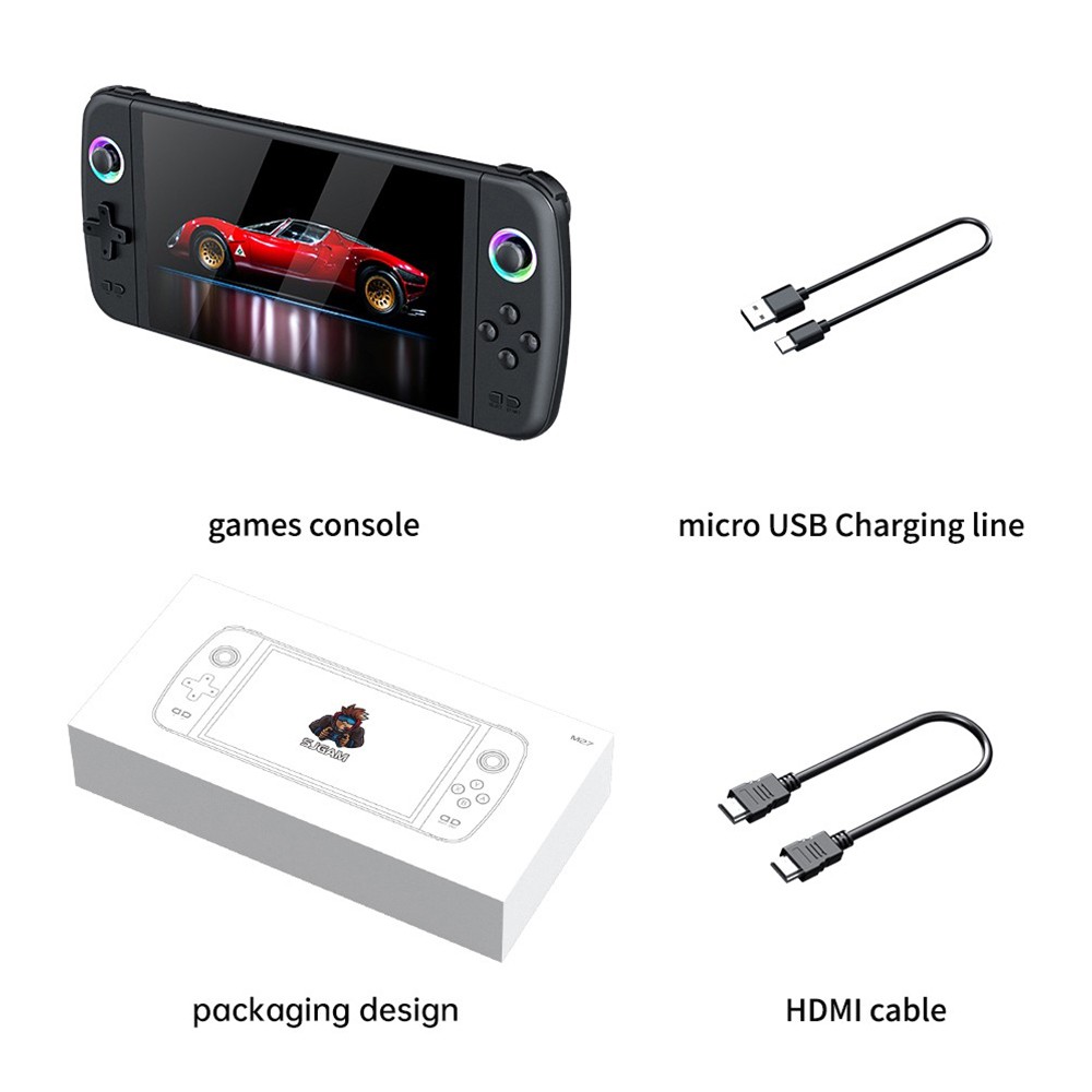 M27 Handheld Game Console, 128GB TF Card, 7 inch IPS Screen, RGB Light, 30+ Simulator, Original 3D Rocker