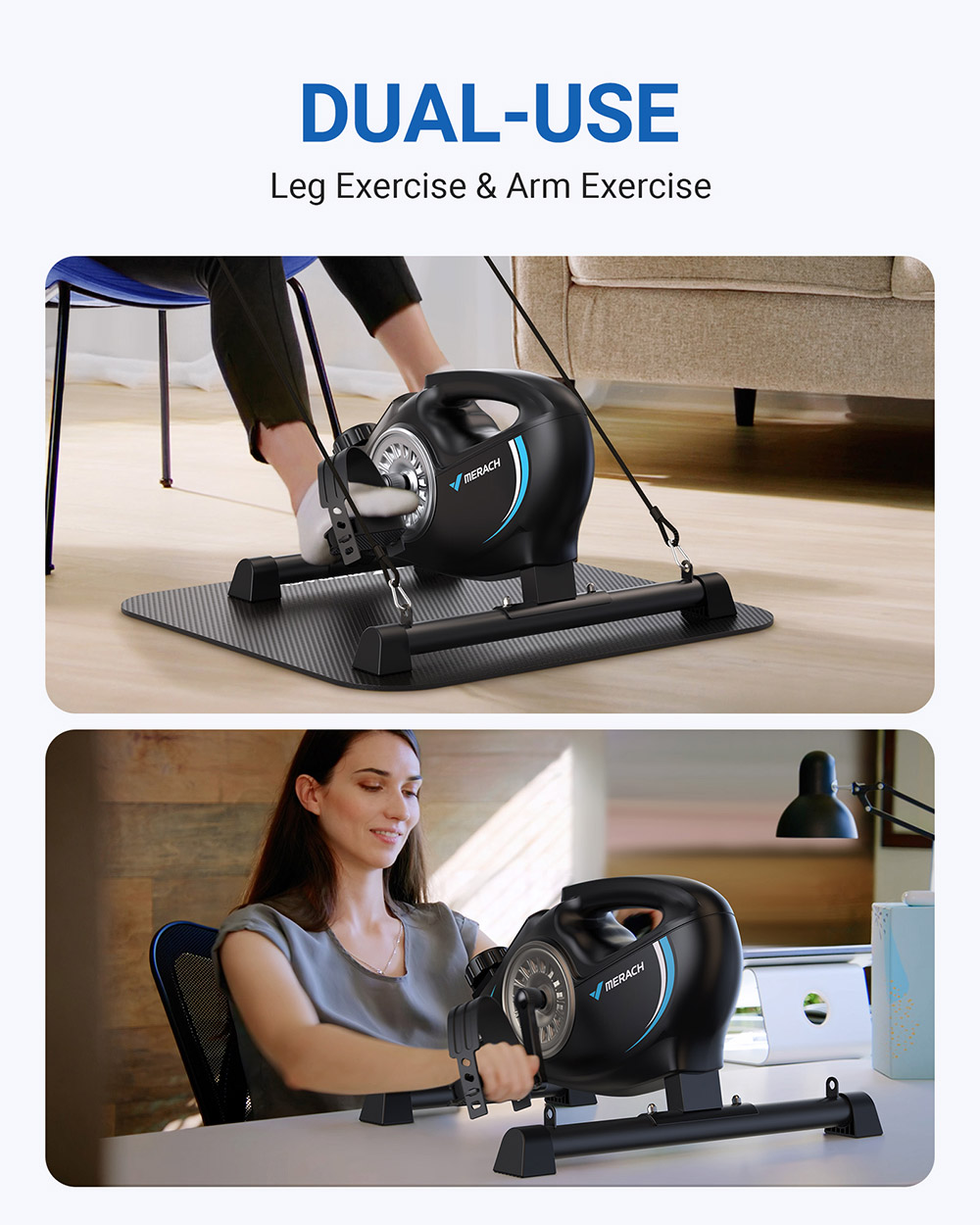 MERACH S04 Under Desk Bike Pedal Exerciser, magnetický minibicykel s aplikáciou, rehabilitácia rúk a nôh, odporové pásy a podložka v balení, čierny
