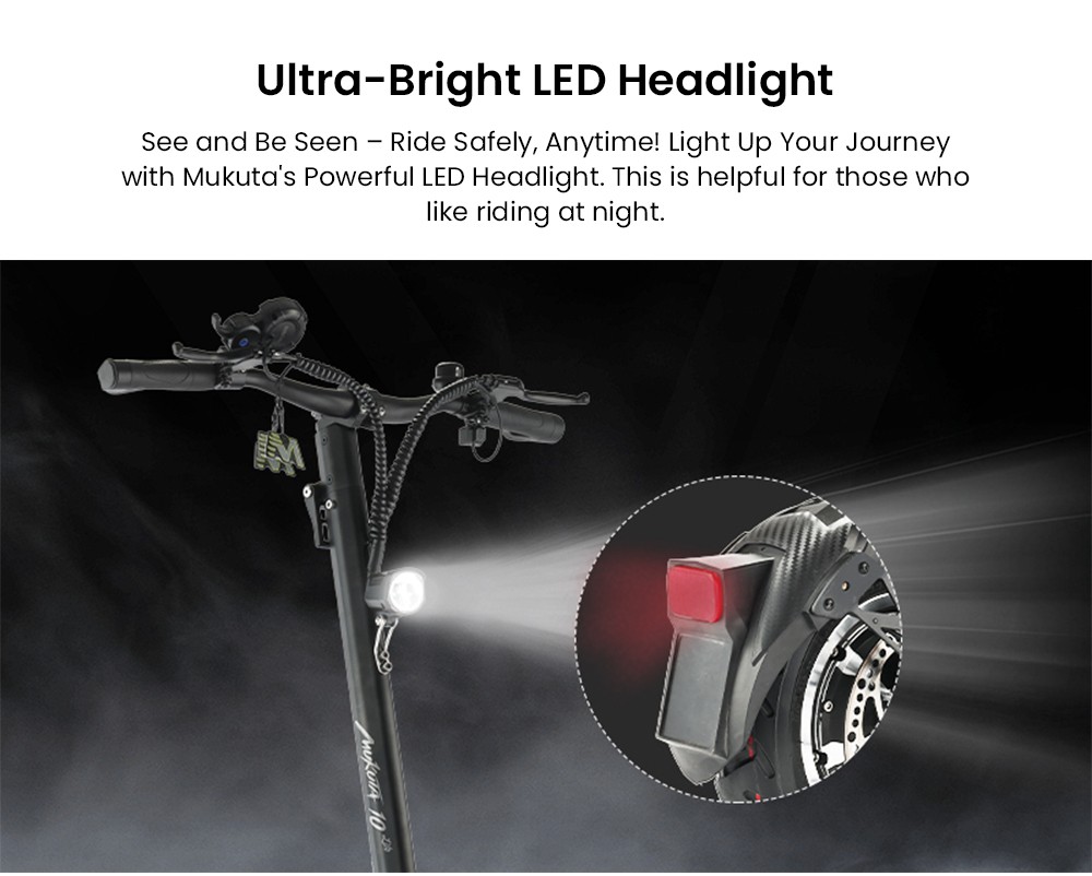 Mukuta 10 Lite Electric Scooter, 1000W*2 Motor, 52V 18.2Ah Battery, 10 inch Tires, 37mph Max Speed, 44 miles Range, Disc Brakes, Front & Rear Spring Suspension, LCD Display