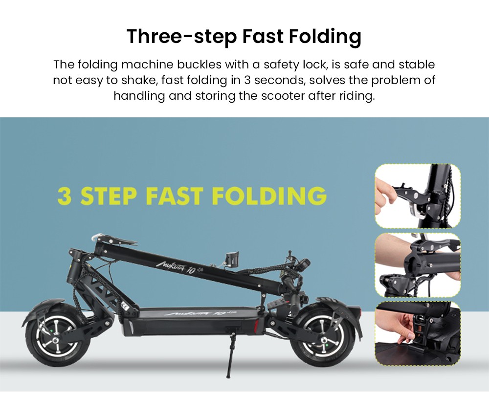 Mukuta 10 Lite Electric Scooter, 1000W*2 Motor, 52V 18.2Ah Battery, 10 inch Tires, 37mph Max Speed, 44 miles Range, Disc Brakes, Front & Rear Spring Suspension, LCD Display