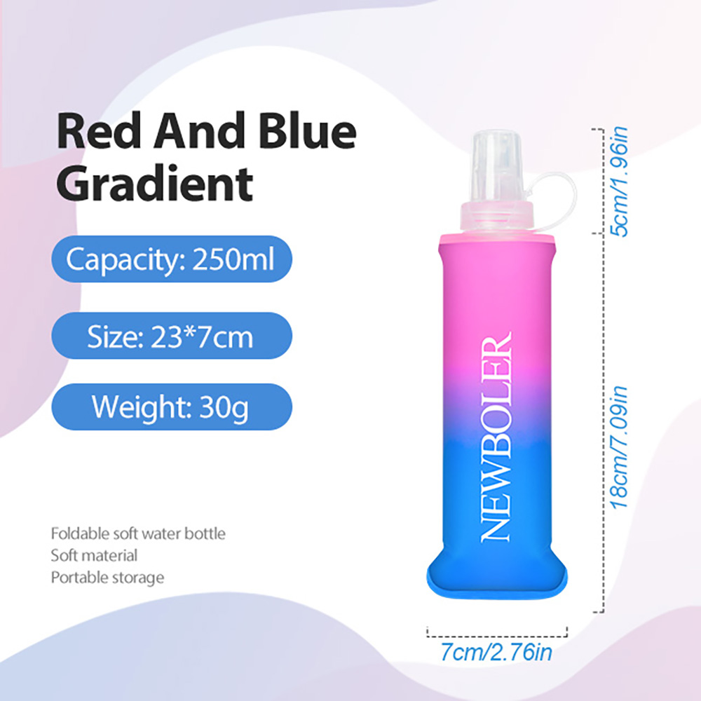 NEWBOLER BOT003 Foldable Soft Water Bottle Collapsible Portable Sports Bottle BPA-free - 250ml, Pink Gradient Blue