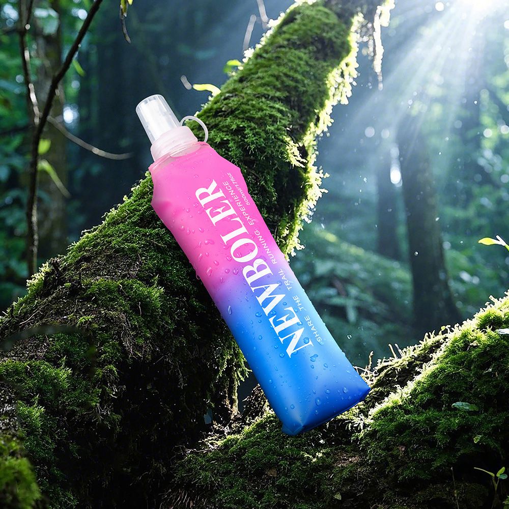 NEWBOLER BOT003 Foldable Soft Water Bottle Collapsible Portable Sports Bottle BPA-free - 250ml, Pink Gradient Blue