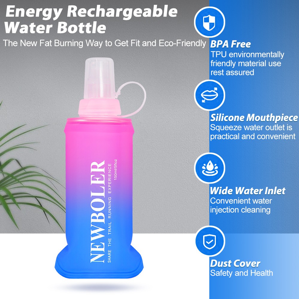 NEWBOLER BOT003 Foldable Soft Water Bottle Collapsible Portable Sports Bottle BPA-free - 250ml, Pink Gradient Blue