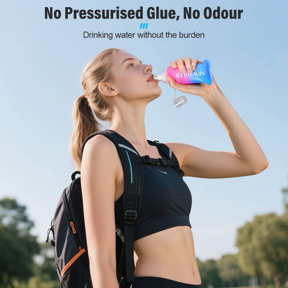 NEWBOLER BOT003 Foldable Soft Water Bottle Collapsible Portable Sports Bottle BPA-free - 250ml, Pink Gradient Blue