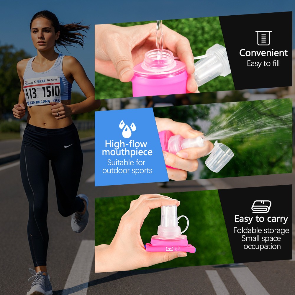 NEWBOLER BOT003 Foldable Soft Water Bottle Collapsible Portable Sports Bottle BPA-free - 250ml, Pink Gradient Blue