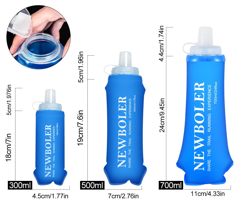 NEWBOLER BOT225 Foldable Soft Water Bottle Collapsible Portable Sports Bottle BPA-free - 300ml, Blue