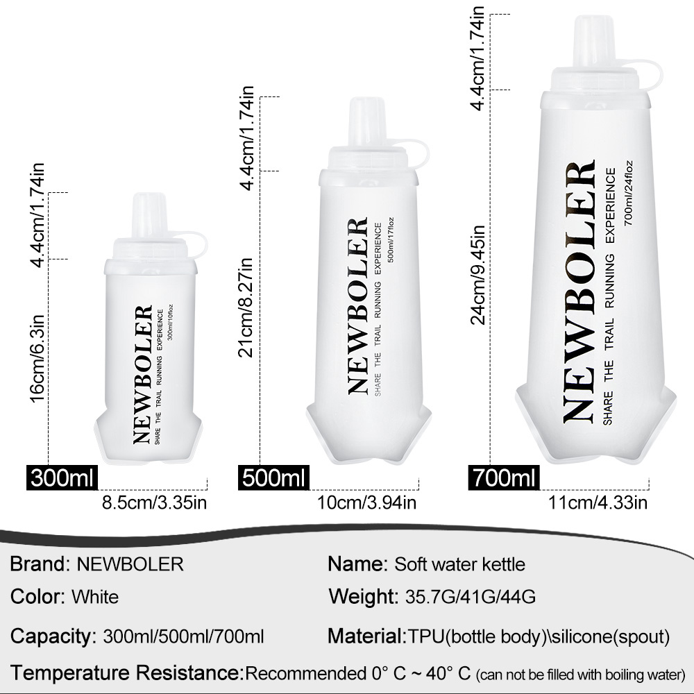 NEWBOLER BOT225 Foldable Soft Water Bottle Collapsible Portable Sports Bottle BPA-free - 300ml, White