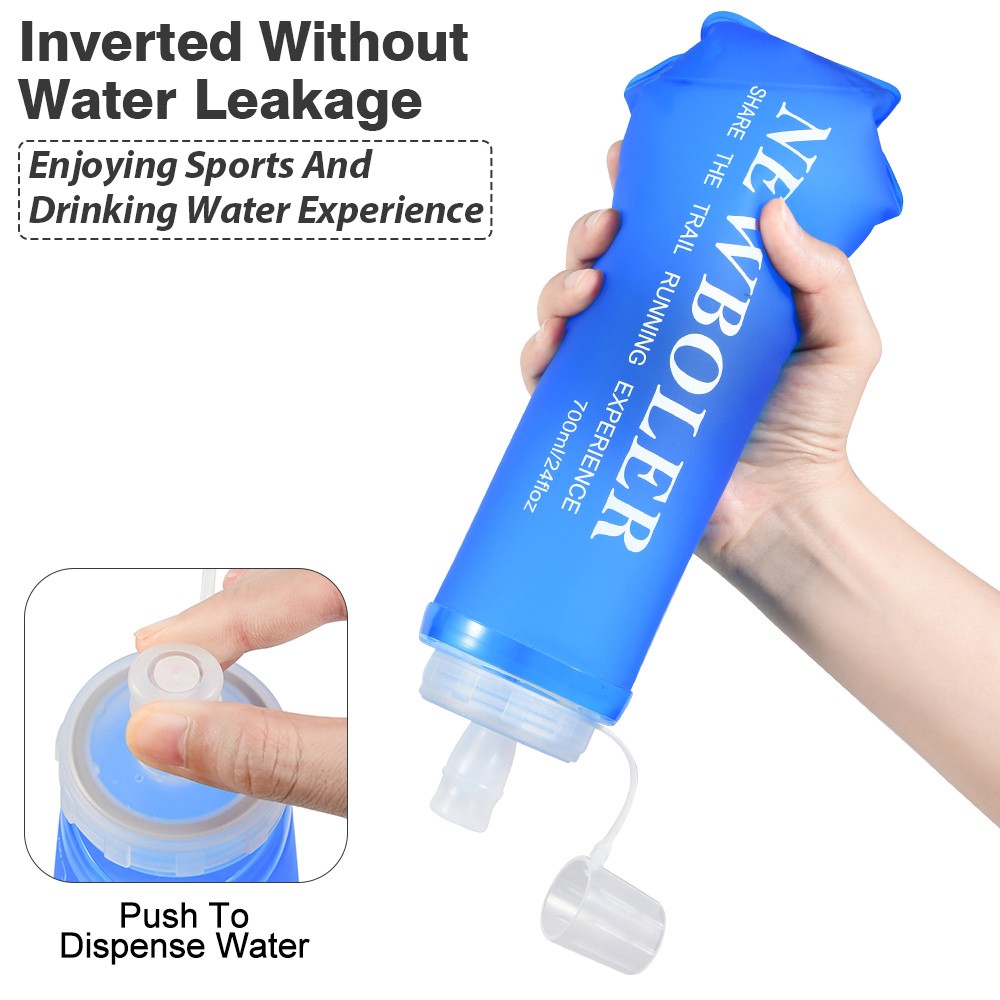 NEWBOLER BOT225 Foldable Soft Water Bottle Collapsible Portable Sports Bottle BPA-free - 500ml, Blue