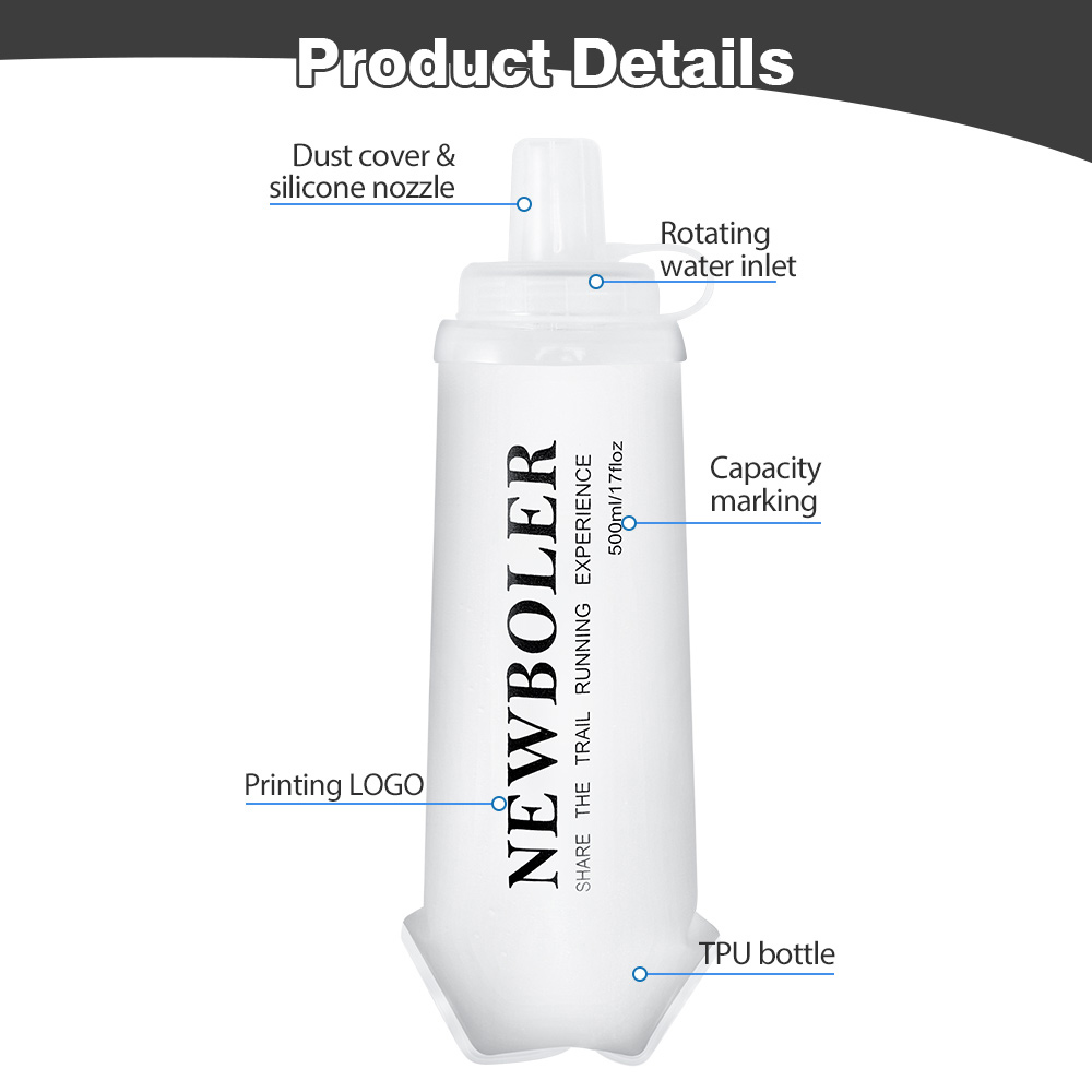 NEWBOLER BOT225 Foldable Soft Water Bottle Collapsible Portable Sports Bottle BPA-free - 500ml, White