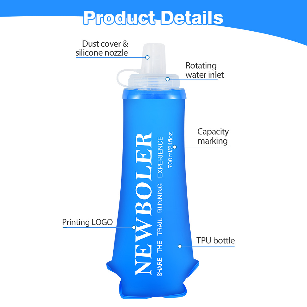 NEWBOLER BOT225 Foldable Soft Water Bottle Collapsible Portable Sports Bottle BPA-free - 700ml, Blue