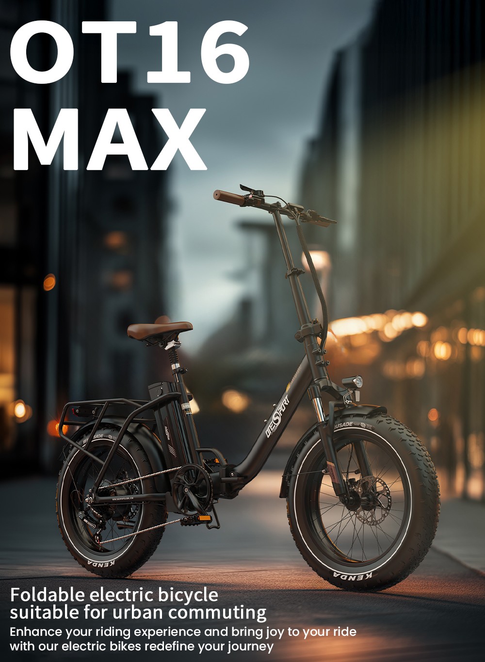 ONESPORT OT16 Max Electric Bike, 500W Motor, 48V 18Ah Battery, 20*4.0 palcové pneumatiky, max. rýchlosť 25 km/h, dojazd 120 km, hydraulické kotúčové brzdy, predná odpružená vidlica, Shimano 7 rýchlostí - čierno-hnedý