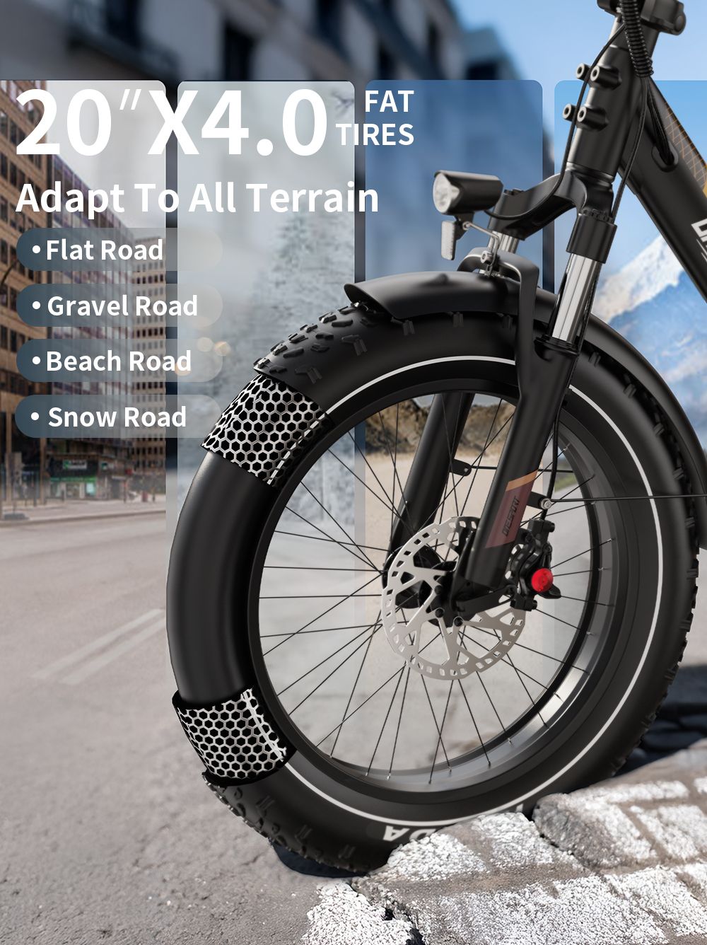 ONESPORT OT16 Max Electric Bike, 500W motor, 48V 18Ah batéria, 20*4.0 palcové pneumatiky, max. rýchlosť 25 km/h, dojazd 120 km, hydraulické kotúčové brzdy, predná odpružená vidlica, Shimano 7 rýchlostí - čierno-hnedý