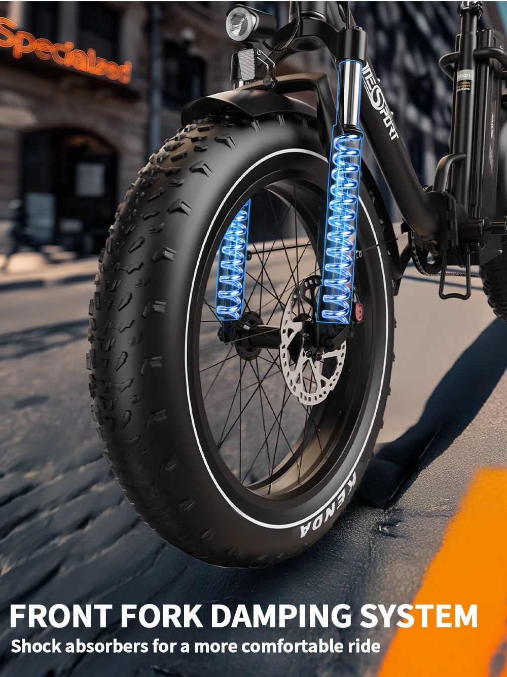 ONESPORT OT16 Max Electric Bike, 500W motor, 48V 18Ah batéria, 20*4.0 palcové pneumatiky, max. rýchlosť 25 km/h, dojazd 120 km, hydraulické kotúčové brzdy, predná odpružená vidlica, Shimano 7 rýchlostí - čierno-hnedý