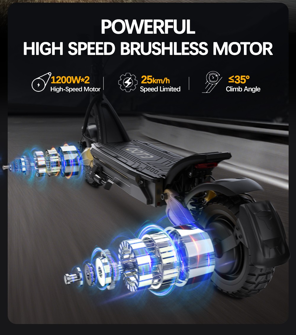 OOTD S30 Electric Scooter, 1200W*2 Motor, 52V 23.4Ah batéria, 10-palcové pneumatiky, max. rýchlosť 65 km/h, dojazd 60 km, predné a zadné hydraulické kotúčové brzdy, LCD displej
