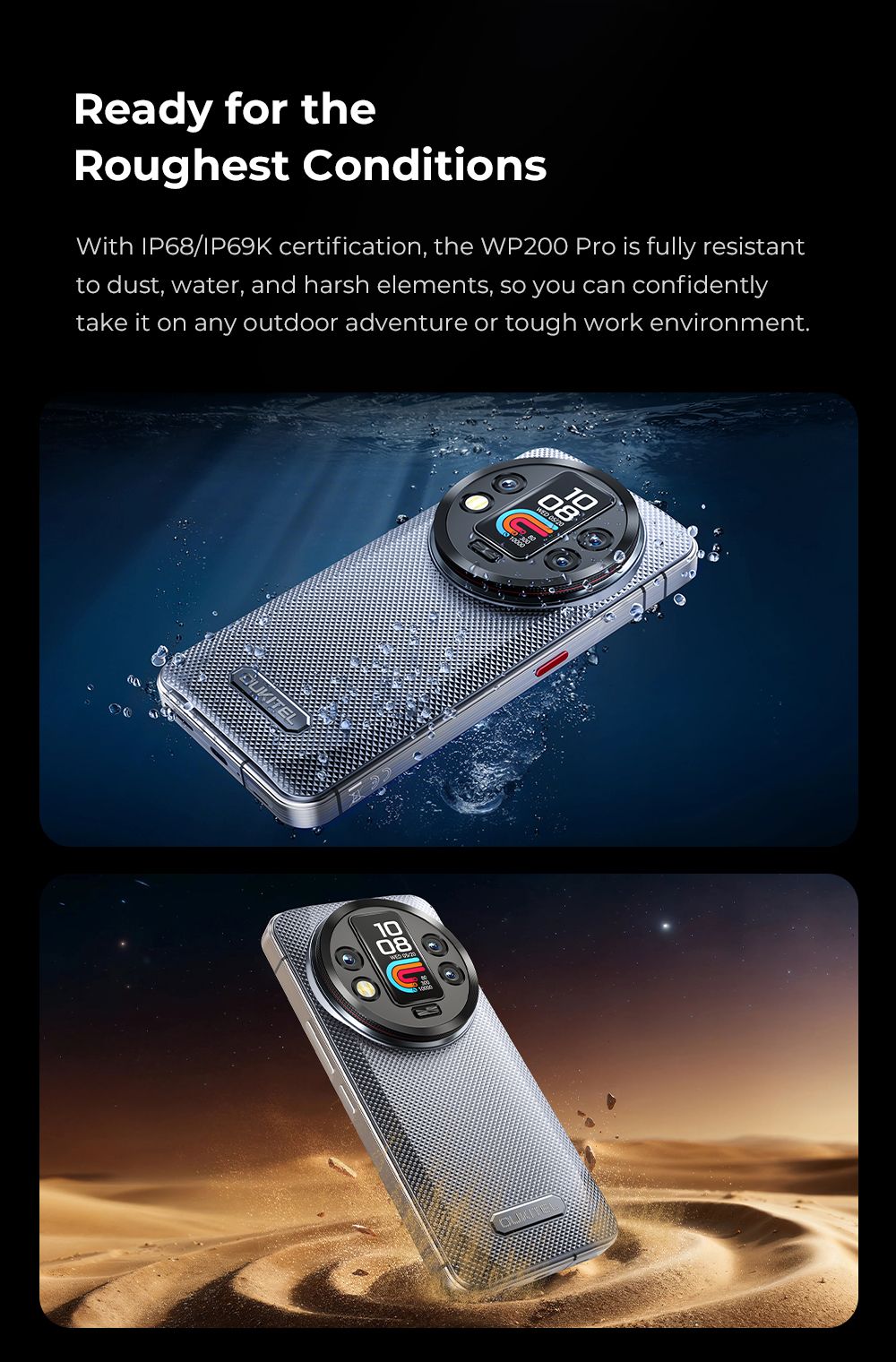 OUKITEL WP200 Pro 5G Rugged Phone, so slúchadlami/SmartWatch, 24GB+1TB, 6.7'' AMOLED, 108MP fotoaparát, 8800mAh batéria, Android 15, IP68, sivá