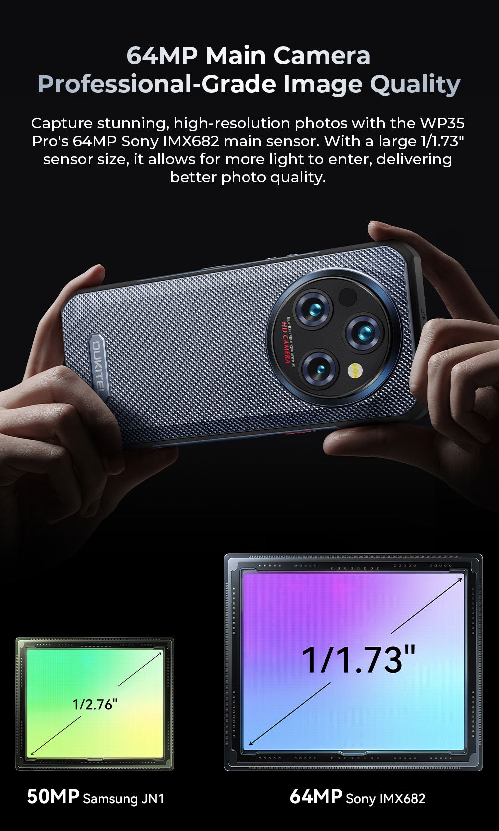 Odolný telefón OUKITEL WP35 Pro, veľká batéria 11000 mAh, 6,6-palcový displej FHD+, Dual Sim, fotoaparát 64MP+32MP, NFC/OTG/BT5.2/GPS, sivá