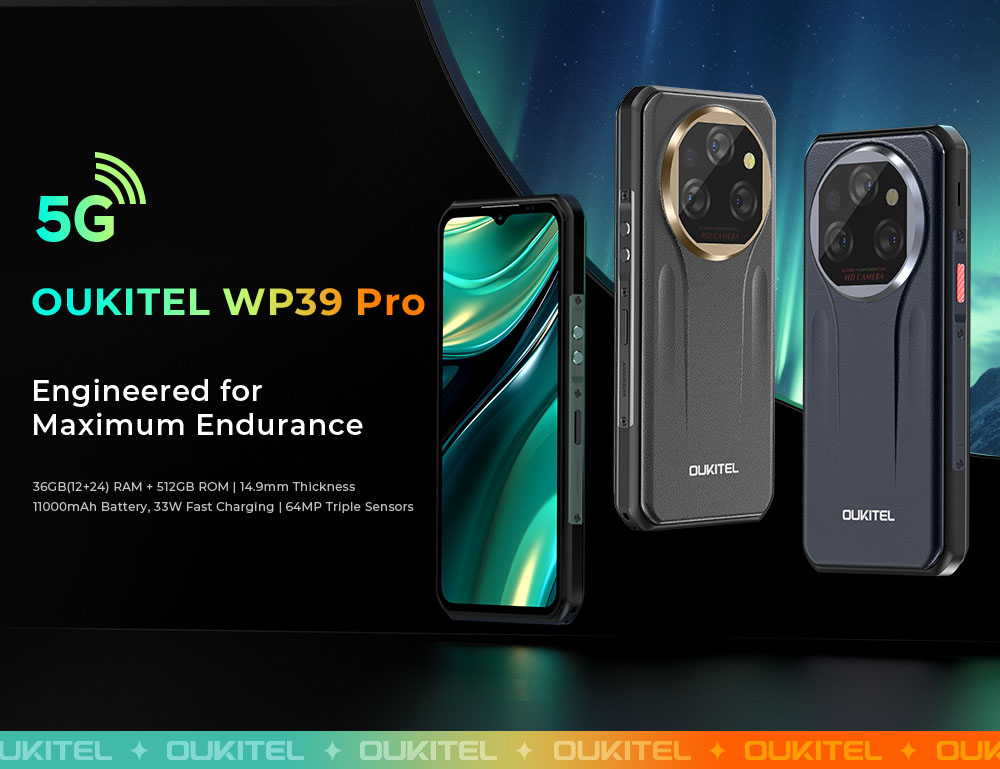 OUKITEL WP39 Pro 5G odolný telefón, 12+512GB, veľká batéria 11000mAh, 6.6-palcový FHD+, 64MP fotoaparát, Android 14, IP68, NFC/GPS, Dual SIM, zelený