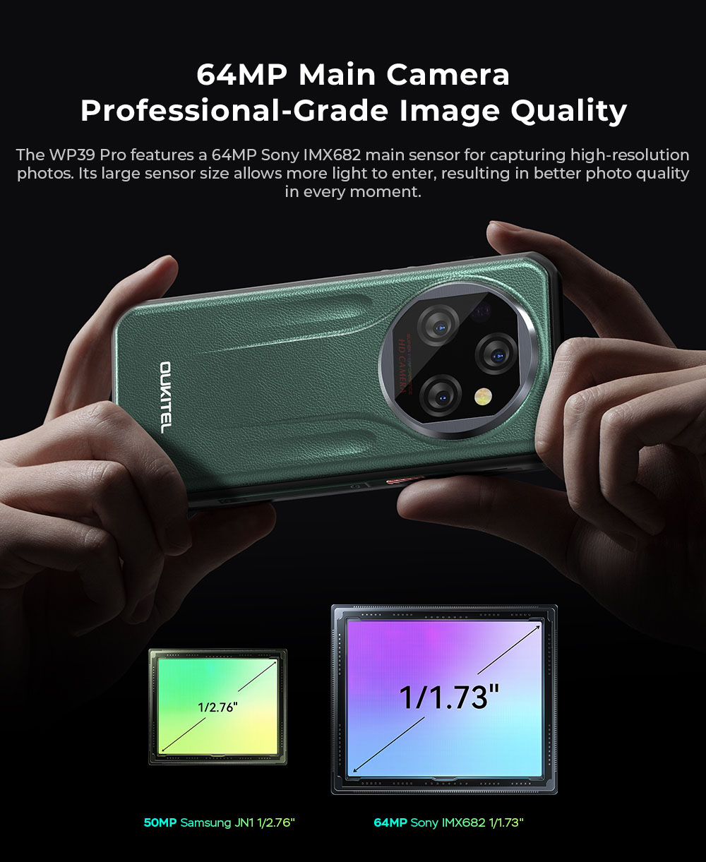 OUKITEL WP39 Pro 5G Rugged Phone, 12+512GB, 11000mAh Large Battery, 6.6-palcový FHD+, 64MP fotoaparát, Android 14, IP68, NFC/GPS, Dual SIM, zelený