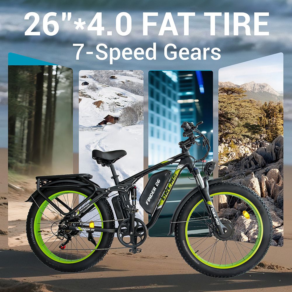 Orlms V3 Electric Bike, 1000W*2 motor, 52V 25Ah batéria, 26*4,0 palcové pneumatiky, 26*4,0 palcové pneumatiky, max. rýchlosť 60 km/h, max. dojazd 120 km, hydraulické brzdy, odpružená predná vidlica, 7 rýchlostí - modrá