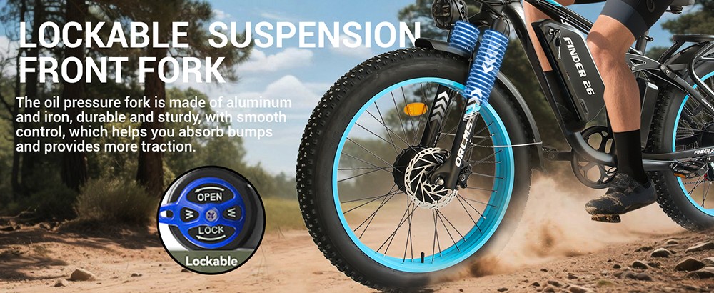 Orlms V3 Electric Bike, 1000W*2 Motor, 52V 25Ah Battery, 26*4.0 inch Tires, 26*4.0 inch Tires, 60km/h Max Speed, 120km Max Range, Hydraulic Brakes, Suspension Front Fork, 7-speed - Blue