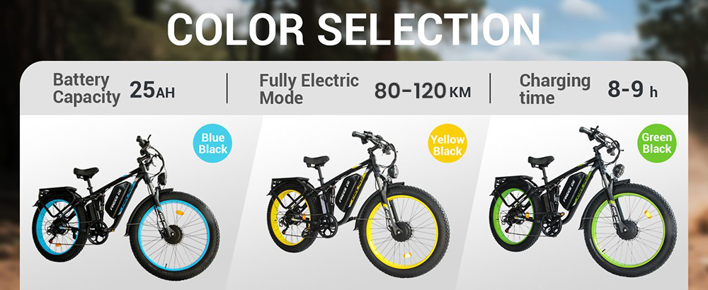 Orlms V3 Electric Bike, 1000W*2 Motor, 52V 25Ah Battery, 26*4.0 palcové pneumatiky, 26*4.0 inch Tires, 60km/h Max Speed, 120km Max Range, Hydraulic Brakes, Suspension Front Fork, 7-speed - Blue