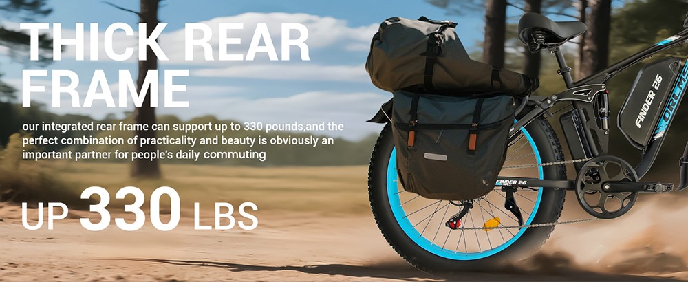 Orlms V3 Electric Bike, 1000W*2 motor, 52V 25Ah batéria, 26*4,0 palcové pneumatiky, 26*4.0 inch Tires, 60km/h Max Speed, 120km Max Range, Hydraulic Brakes, Suspension Front Fork, 7-speed - Blue