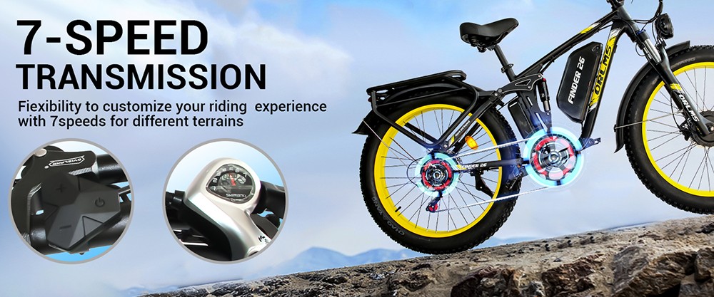 Orlms V3 Electric Bike, 1000W*2 Motor, 52V 25Ah Battery, 26*4.0 inch Tires, 26*4.0 inch Tires, 60km/h Max Speed, 120km Max Range, Hydraulic Brakes, Suspension Front Fork, 7-speed - Blue