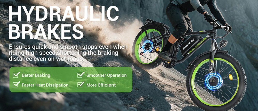 Orlms V3 Electric Bike, 1000W*2 Motor, 52V 25Ah Battery, 26*4.0 inch Tires, 26*4.0 inch Tires, 60km/h Max Speed, 120km Max Range, Hydraulic Brakes, Suspension Front Fork, 7-speed - Green