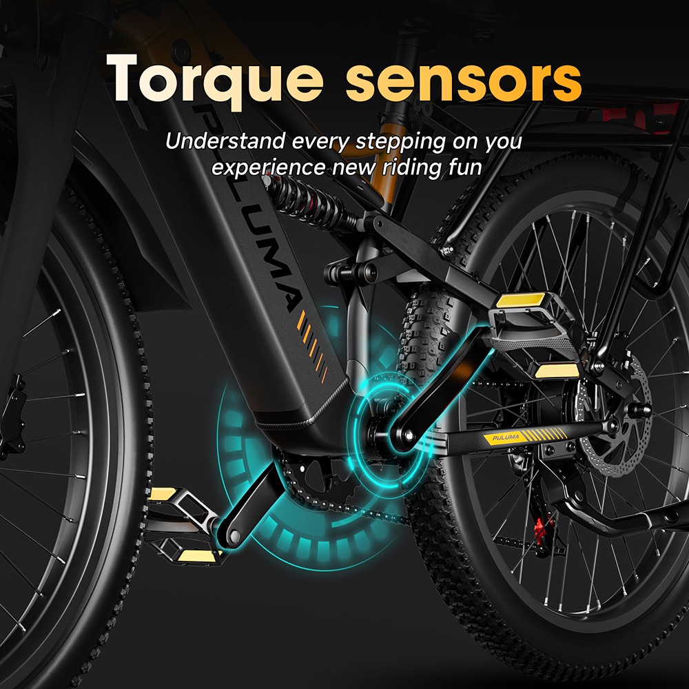 PULUMA PE86 Pro Electric Bike, 500W*2 motor, 48V 20Ah batéria, 26 palcové pneumatiky, max. rýchlosť 40 km/h, dojazd 150 km, hydraulické brzdy, systém odpruženia olejovými pružinami, 7-rýchlostný systém Shimano, LCD displej, senzor krútiaceho momentu