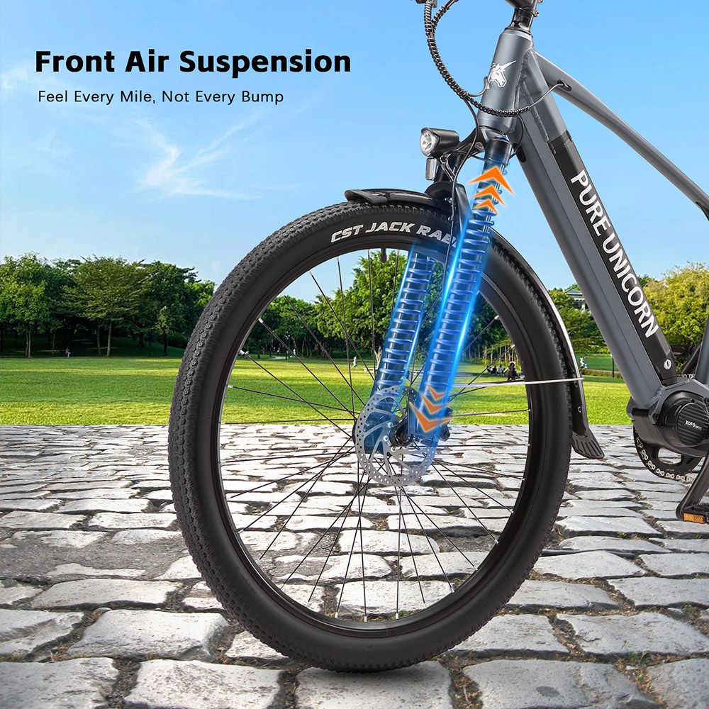 Elektrobicykel PURE UNICORN U6, 500W motor, 48V 14Ah batéria, 29-palcové pneumatiky, max. rýchlosť 35 km/h, dojazd 70 km, duálne hydraulické brzdy, predné vzduchové odpruženie, LCD displej, 9-stupňová prevodovka - sivá