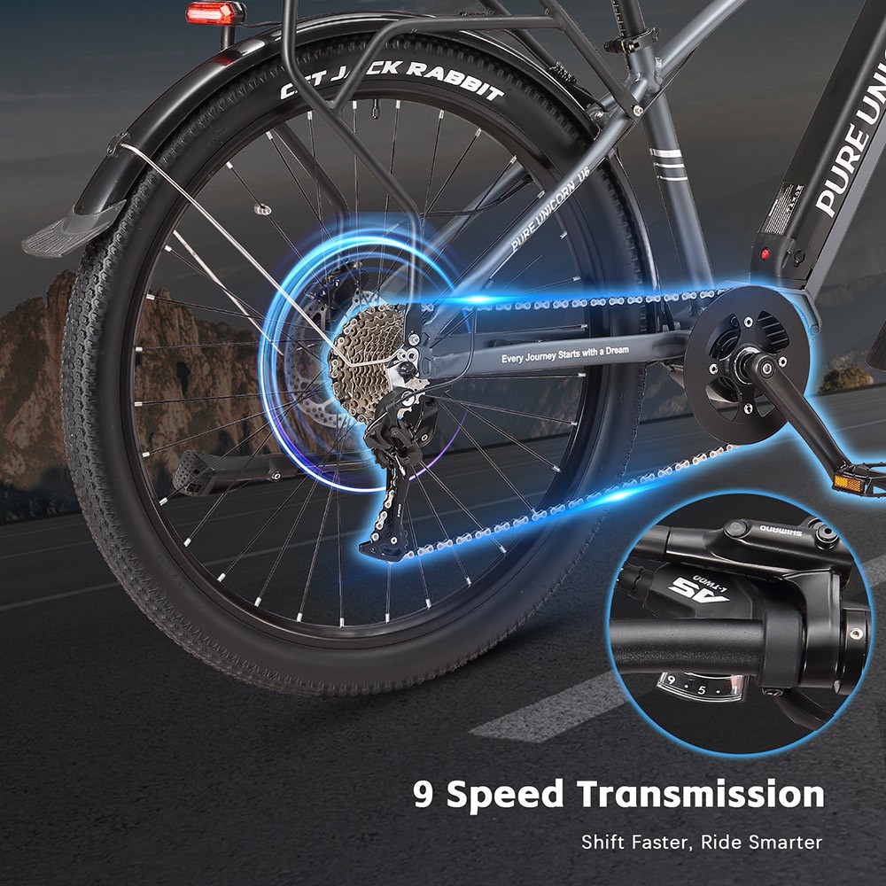 Elektrobicykel PURE UNICORN U6, 500W motor, 48V 14Ah batéria, 29-palcové pneumatiky, max. rýchlosť 35 km/h, dojazd 70 km, duálne hydraulické brzdy, predné vzduchové odpruženie, LCD displej, 9-stupňová prevodovka - sivá