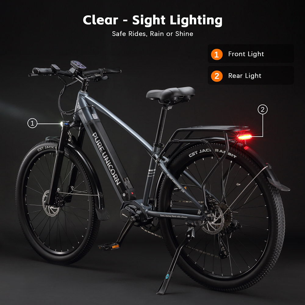 Elektrobicykel PURE UNICORN U6, 500W motor, 48V 14Ah batéria, 29-palcové pneumatiky, max. rýchlosť 35 km/h, dojazd 70 km, duálne hydraulické brzdy, predné vzduchové odpruženie, LCD displej, 9-stupňová prevodovka - sivá