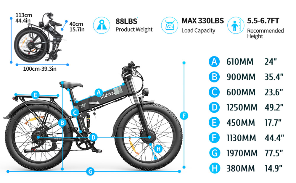 Ridstar H26 Pro Electric Bike, 1500W*2 motor, 52V 20Ah batéria, 26*4,0 palcové pneumatiky, max. rýchlosť 60 km/h, dojazd 70 km, duálne hydraulické brzdy, predné & zadné tlmiče, LCD displej, 7 rýchlostí