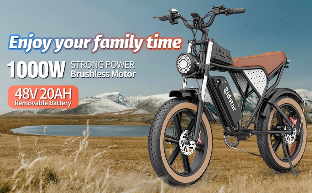Ridstar Q20 Electric Bike, 1000W Motor, 48V 20Ah Battery, 20*4.0 palcové integrované pneumatiky, max. rýchlosť 50 km/h, max. dojazd 120 km, hydraulické kotúčové brzdy, odpružená vidlica, 7-stupňová prevodovka Shimano