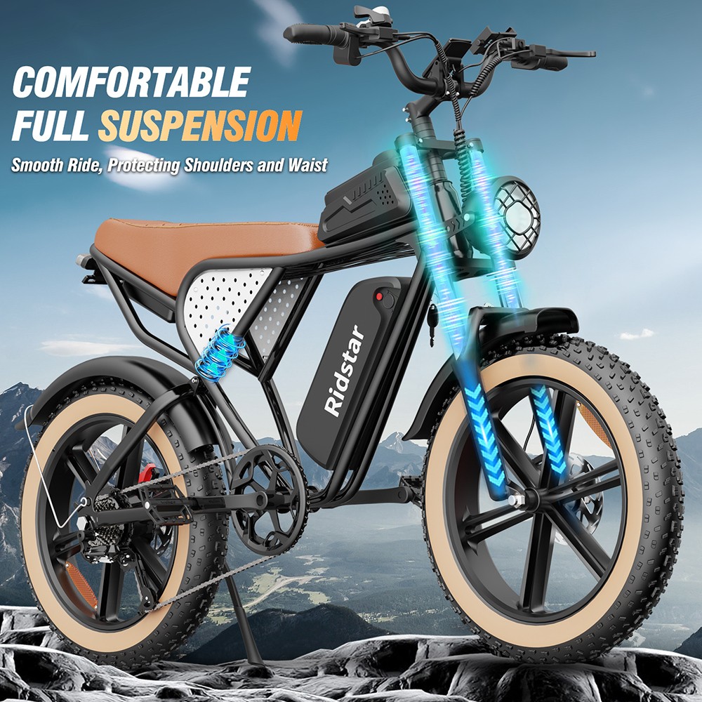 Ridstar Q20 Electric Bike, 1000W Motor, 48V 20Ah Battery, 20*4.0 palcové integrované pneumatiky, max. rýchlosť 50 km/h, max. dojazd 120 km, hydraulické kotúčové brzdy, odpružená vidlica, 7-rýchlostná prevodovka Shimano