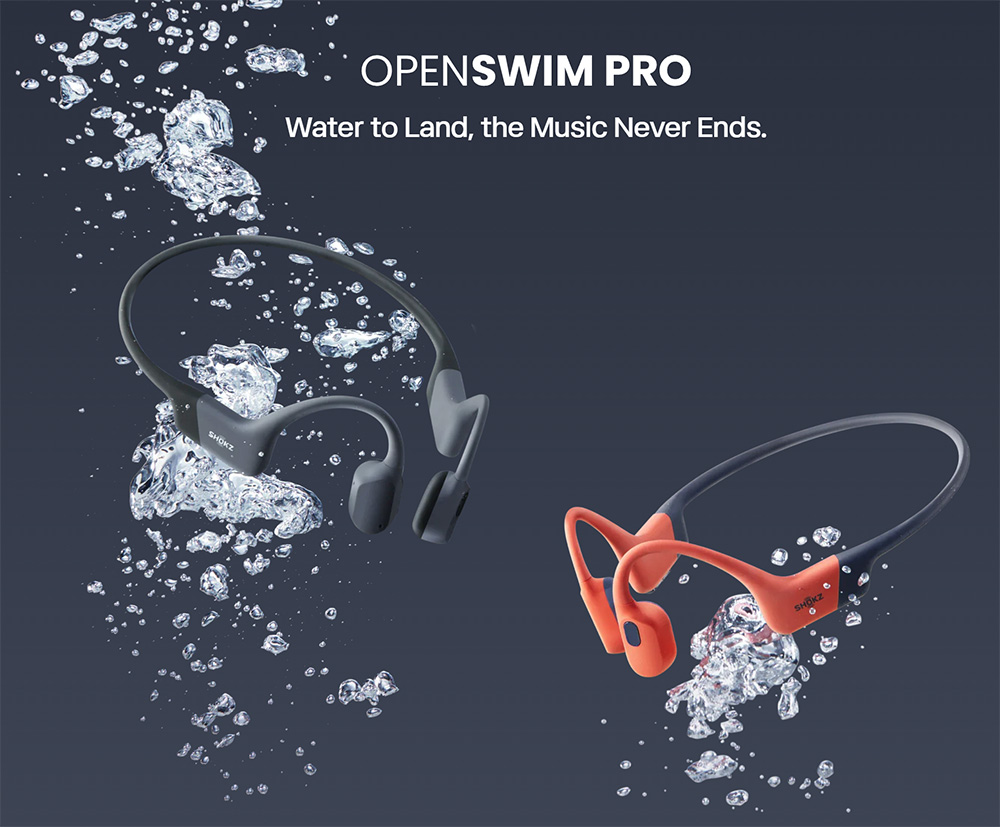 SHOKZ OpenSwim Pro Open-ear Earphones, Bone Conduction Sport Headphones, IP68 Waterproof, Bluetooth + MP3 Dual Modes, Up to 9 Hours Playtime - Orange