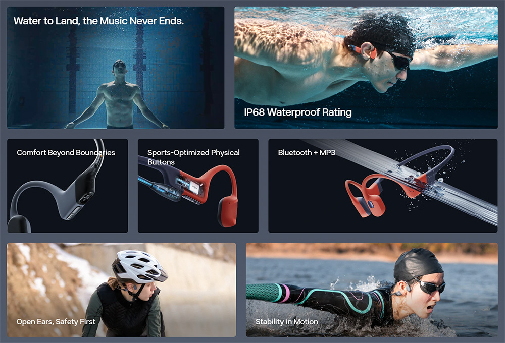 SHOKZ OpenSwim Pro Open-ear Earphones, Bone Conduction Sport Headphones, IP68 Waterproof, Bluetooth + MP3 Dual Modes, Up to 9 Hours Playtime - Orange