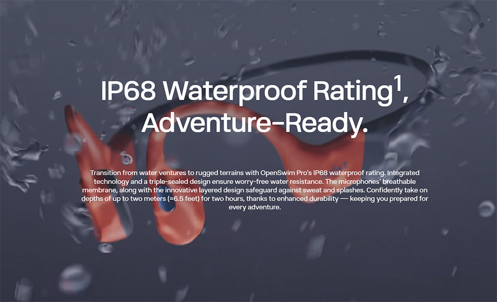 SHOKZ OpenSwim Pro Open-ear Earphones, Bone Conduction Sport Headphones, IP68 Waterproof, Bluetooth + MP3 Dual Modes, Up to 9 Hours Playtime - Orange