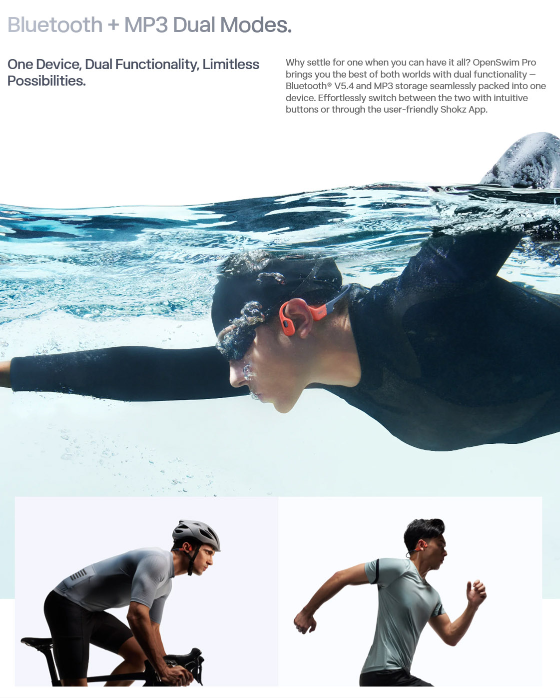 SHOKZ OpenSwim Pro Open-ear Earphones, Bone Conduction Sport Headphones, IP68 Waterproof, Bluetooth + MP3 Dual Modes, Up to 9 Hours Playtime - Orange