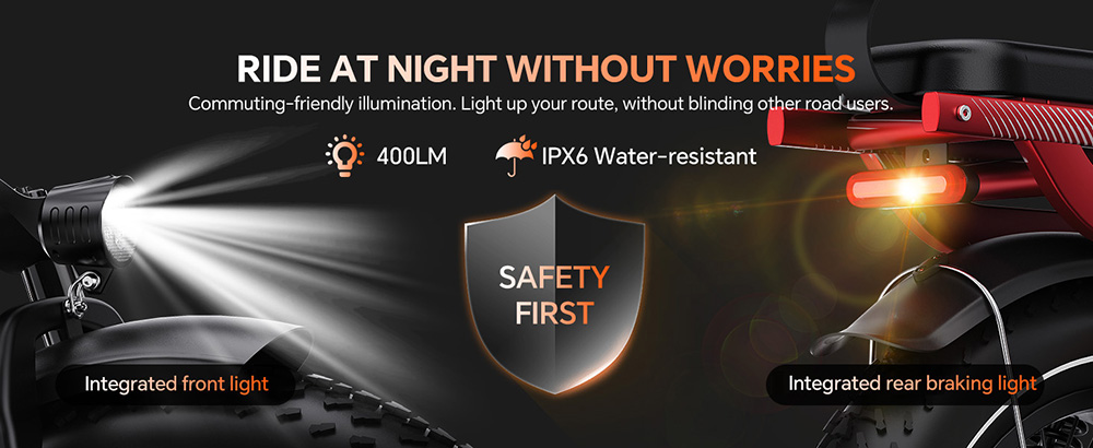 TESWAY X5 Pro Electric Bike, 1000W Motor, 48V 60Ah Battery, 20*4.0-inch Tires, 50km/h Max Speed, 300km Max Range, Dual Hydraulic Brakes, Full Suspension, Shimano 7-speed - Red