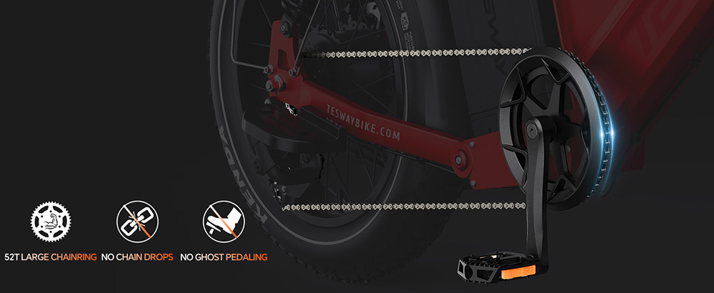 TESWAY X5 Pro Electric Bike, 1000W Motor, 48V 60Ah Battery, 20*4.0-inch Tires, 50km/h Max Speed, 300km Max Range, Dual Hydraulic Brakes, Full Suspension, Shimano 7-speed - Red