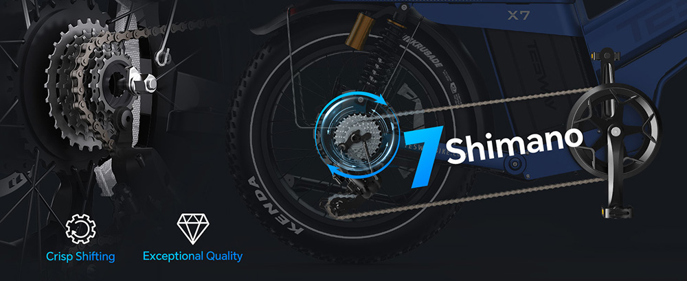 TESWAY X7 Pro Electric Bike, 1000W Motor, 48V 60Ah Battery, 20*4 inch Tires, 50km/h Max Speed, 320km Max Range, Dual Hydraulic Brakes, Full Suspension, Shimano 7-speed - Blue