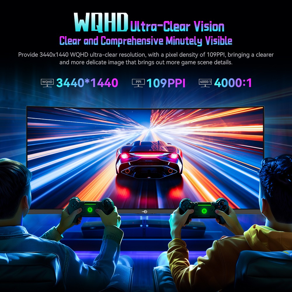 TITAN ARMY C34A1R 34 Zoll Gaming-Monitor, 3440 x 1440 21:9 1500R Curved Screen, 165 Hz Bildwiederholrate, 99 % sRGB, HDR400, 1 ms MPRT, FreeSync & G-Sync, Game+ Assist, Low Blue Light, h&ouml;henverstellbarer St&auml;nder und Wandmontage m&ouml;glich